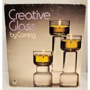 Vtg Creative Glass Flameglow Candleholders NOS -ONLY TWO HOLDERS LARGE & MEDIUM